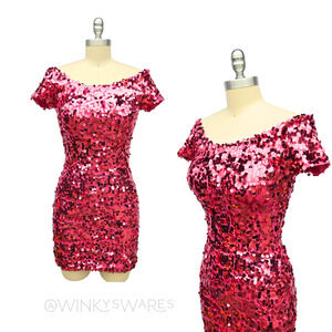 Flirt Maggie Sotero Pink Sequin Mini Dress Size 4 Sparkle Off the Shoulder